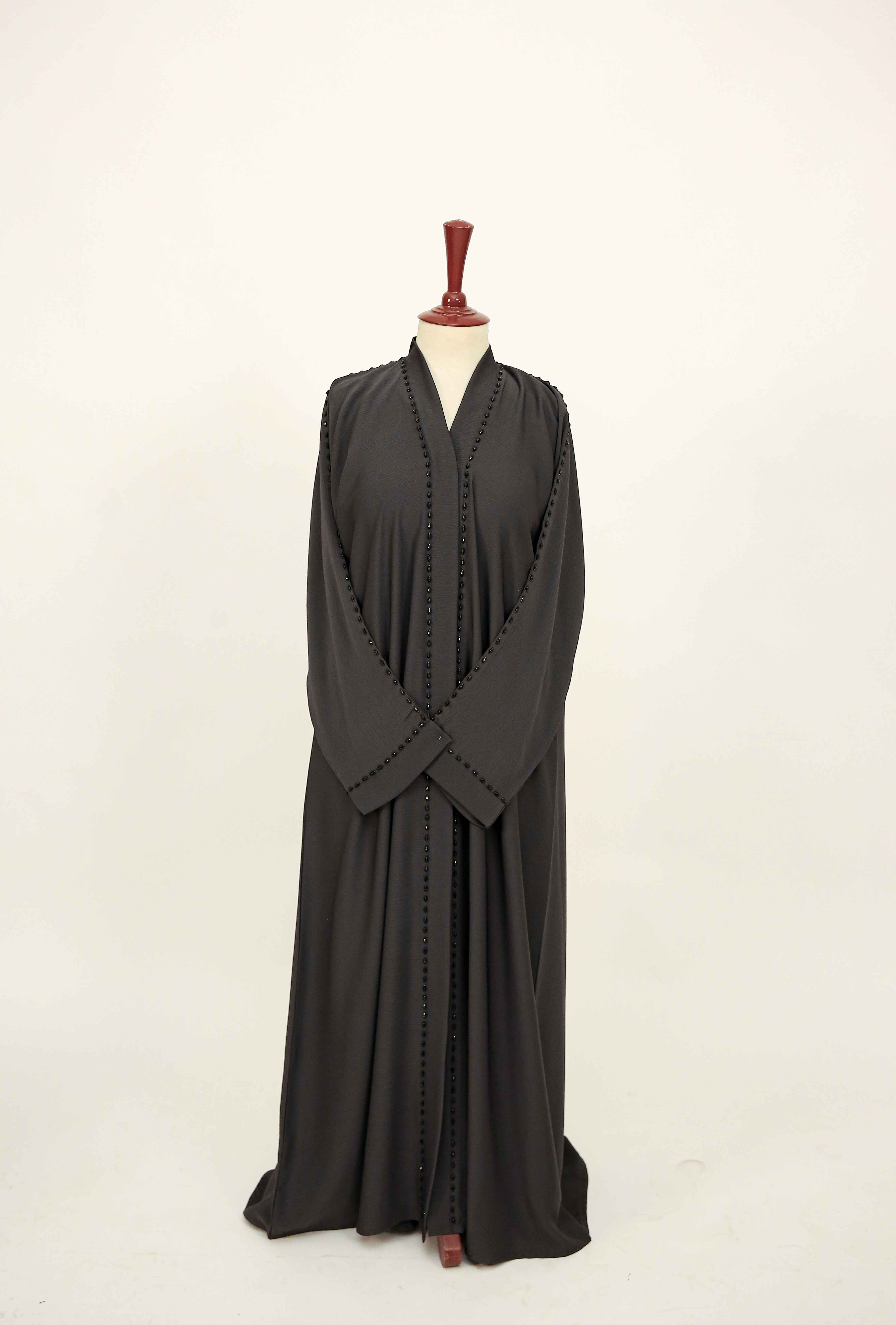 Hand-Embellished Luxury Abaya - Charcoal