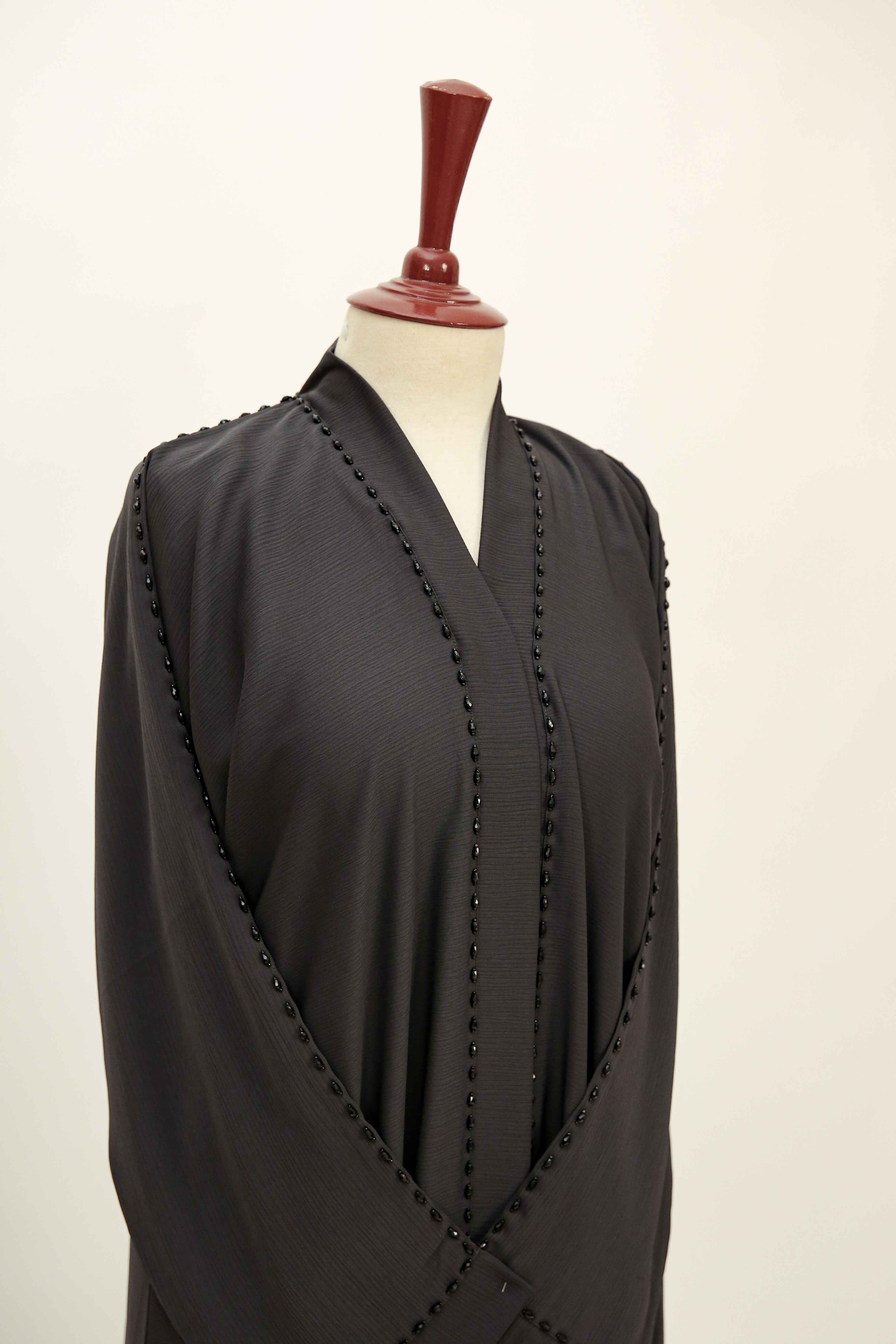 Hand-Embellished Luxury Abaya - Charcoal