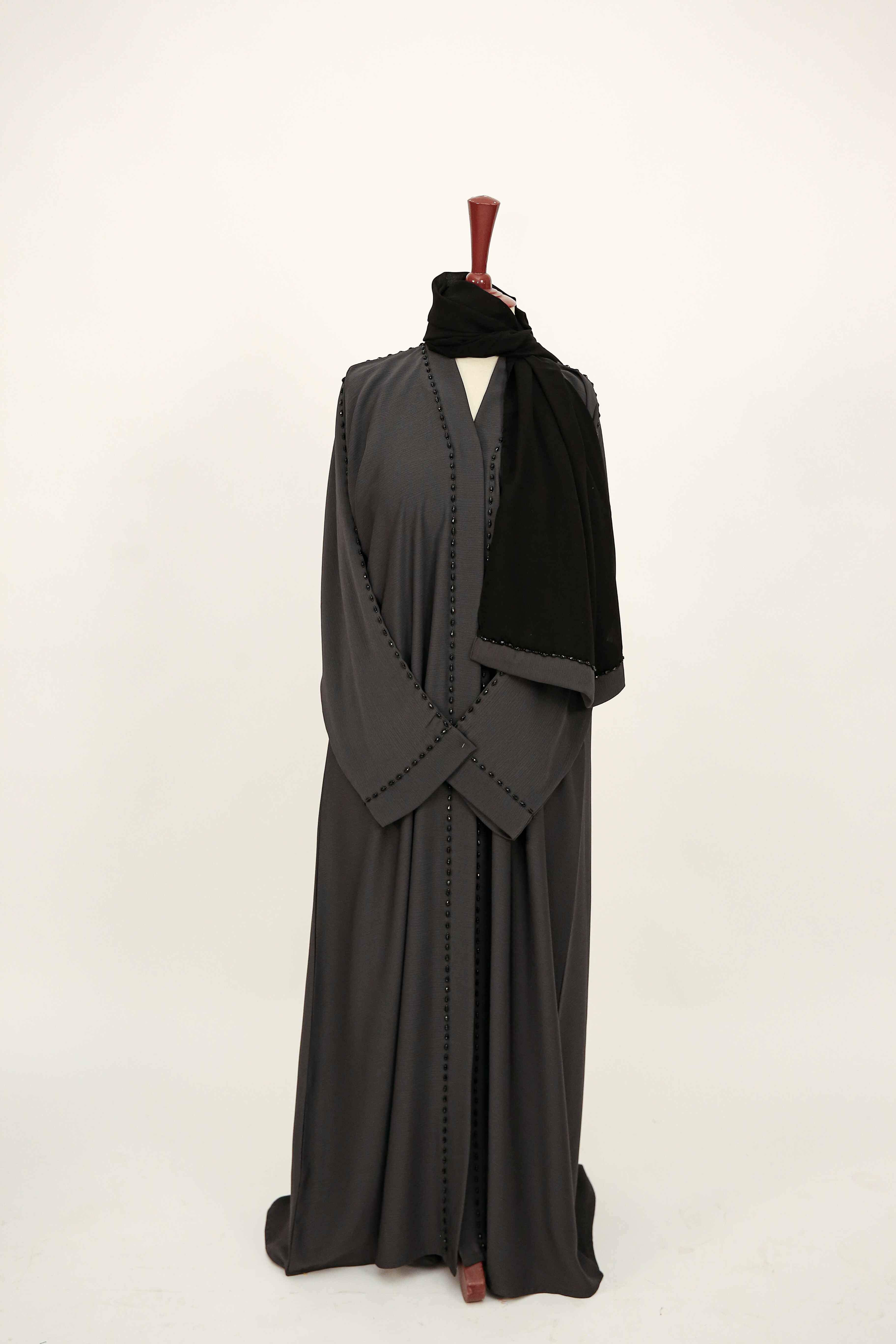 Hand-Embellished Luxury Abaya - Charcoal