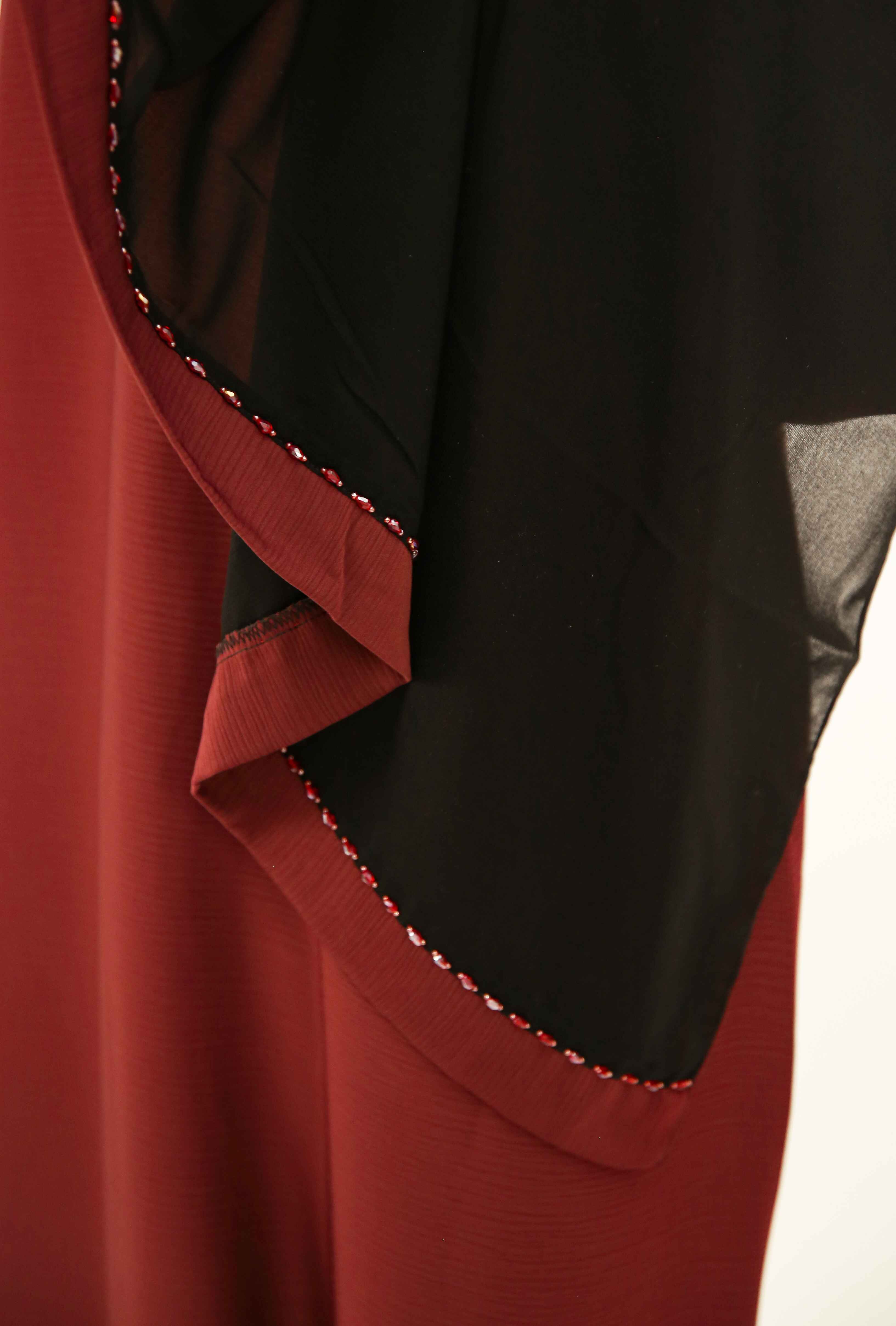 Hand-Embellished Luxury Abaya - Maroon